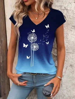 Sale Women's Camisole Tank Top Ombre Floral Graphic Stylish Casual Sleeveless V Neck Regular Tops Daily Print Pink Blue Summer Women Tank Tops & Camis