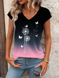 Sale Women's Camisole Tank Top Ombre Floral Graphic Stylish Casual Sleeveless V Neck Regular Tops Daily Print Pink Blue Summer Women Tank Tops & Camis