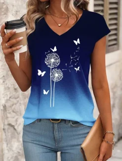 Sale Women's Camisole Tank Top Ombre Floral Graphic Stylish Casual Sleeveless V Neck Regular Tops Daily Print Pink Blue Summer Women Tank Tops & Camis
