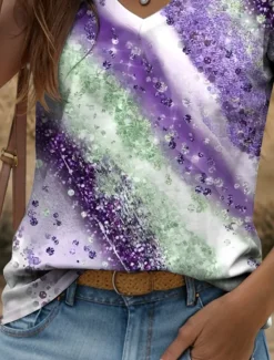 Online Women's Camisole Tank Top Graphic Geometric Abstract Vintage Stylish Classic Sleeveless Short Sleeve V Neck Regular Tops Daily Print Red Blue Purple Green Summer Spring Women Tank Tops & Camis