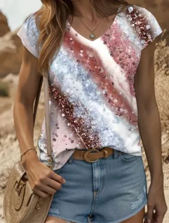 Online Women's Camisole Tank Top Graphic Geometric Abstract Vintage Stylish Classic Sleeveless Short Sleeve V Neck Regular Tops Daily Print Red Blue Purple Green Summer Spring Women Tank Tops & Camis