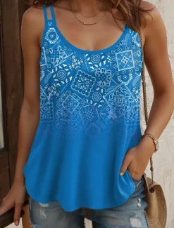 Best Women's Camisole Tank Top Ombre Graphic Geometric Vintage Stylish Sleeveless Scoop Neck Regular Tops Daily Holiday Print Red Blue Purple Green Summer Spring Women Tank Tops & Camis