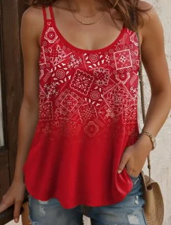 Best Women's Camisole Tank Top Ombre Graphic Geometric Vintage Stylish Sleeveless Scoop Neck Regular Tops Daily Holiday Print Red Blue Purple Green Summer Spring Women Tank Tops & Camis