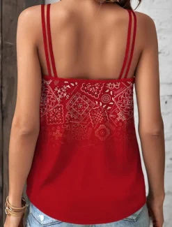 Best Women's Camisole Tank Top Ombre Graphic Geometric Vintage Stylish Sleeveless Scoop Neck Regular Tops Daily Holiday Print Red Blue Purple Green Summer Spring Women Tank Tops & Camis