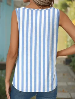Best Women's Camisole Tank Top Graphic Striped Vintage Stylish Casual Sleeveless V Neck Long Tops Daily Print Pink Blue Purple Green Khaki Summer Spring Women Tank Tops & Camis