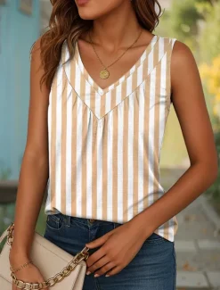 Best Women's Camisole Tank Top Graphic Striped Vintage Stylish Casual Sleeveless V Neck Long Tops Daily Print Pink Blue Purple Green Khaki Summer Spring Women Tank Tops & Camis