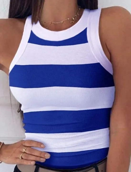 Discount Women's Camisole Tank Top Striped Casual Sleeveless Crew Neck Regular Tops Vacation Going out Print Red Blue Fuchsia Green Gray Summer Women Tank Tops & Camis