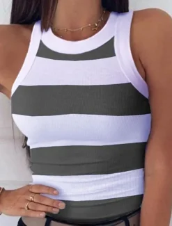 Discount Women's Camisole Tank Top Striped Casual Sleeveless Crew Neck Regular Tops Vacation Going out Print Red Blue Fuchsia Green Gray Summer Women Tank Tops & Camis