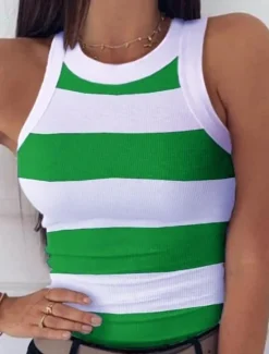 Discount Women's Camisole Tank Top Striped Casual Sleeveless Crew Neck Regular Tops Vacation Going out Print Red Blue Fuchsia Green Gray Summer Women Tank Tops & Camis