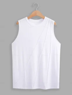 Women's Camisole Tank Top Sleeveless Round Neck White Asymmetrical Layered Elegant Draped Summer Spring Casual Workwear Regular Fit Versatile Top Clothing Apparel Women Tank Tops & Camis