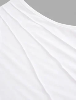 Women's Camisole Tank Top Sleeveless Round Neck White Asymmetrical Layered Elegant Draped Summer Spring Casual Workwear Regular Fit Versatile Top Clothing Apparel Women Tank Tops & Camis