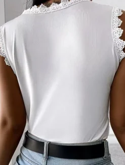 Women's Camisole Tank Top Eyelet top White Lace Shirt Women's Black White Pink Solid Color Lace Street Daily Fashion Round Neck S Women Tank Tops & Camis