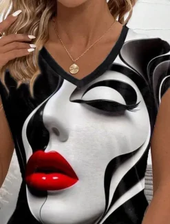 Hot Women's Camisole Tank Top Abstract Casual Short Sleeve V Neck Regular Tops Daily Print Summer Women Tank Tops & Camis