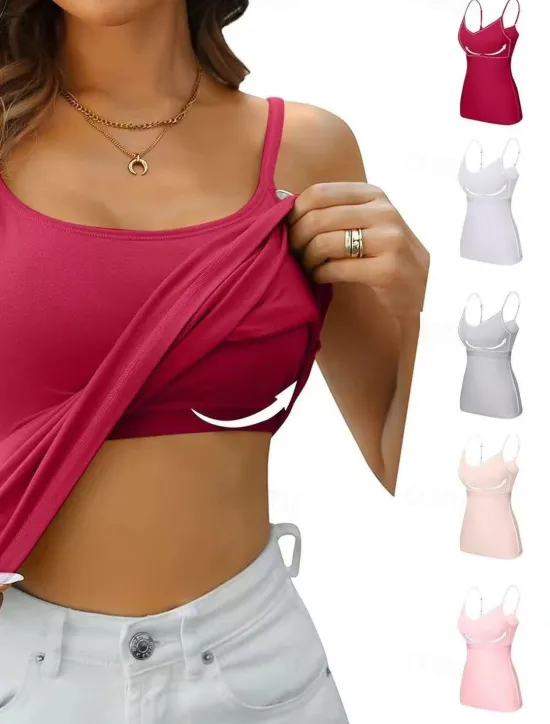 Online Women's Camisole Tank Top Solid Color Daily Casual Sleeveless Strap Regular Tops Daily Black White Pink Purple Fuchsia Summer Women Tank Tops & Camis