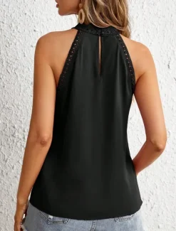 Clearance Women's Camisole Tank Top Solid Color Stylish Casual Sleeveless Sleeveless Crew Neck Regular Tops Work Daily Going out Lace Black White Summer Spring Women Tank Tops & Camis