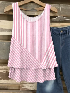 Hot Women's Camisole Tank Top Graphic Striped Elegant Romantic Casual Sleeveless V Neck Regular Tops Daily Patchwork Print Pink Blue Purple Green Summer Spring Women Tank Tops & Camis