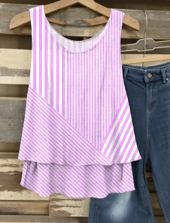 Hot Women's Camisole Tank Top Graphic Striped Elegant Romantic Casual Sleeveless V Neck Regular Tops Daily Patchwork Print Pink Blue Purple Green Summer Spring Women Tank Tops & Camis