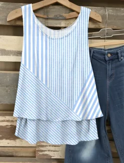 Hot Women's Camisole Tank Top Graphic Striped Elegant Romantic Casual Sleeveless V Neck Regular Tops Daily Patchwork Print Pink Blue Purple Green Summer Spring Women Tank Tops & Camis