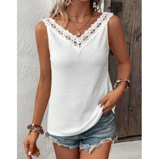 Hot Women's Camisole Tank Top Stylish Lace Eyelet Sleeveless Sleeveless V Neck Daily Summer Women Tank Tops & Camis