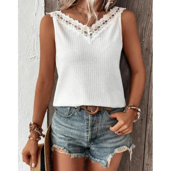 Hot Women's Camisole Tank Top Stylish Lace Eyelet Sleeveless Sleeveless V Neck Daily Summer Women Tank Tops & Camis