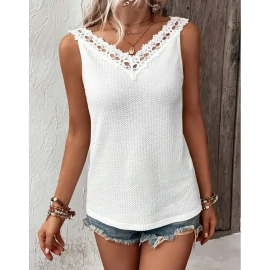 Hot Women's Camisole Tank Top Stylish Lace Eyelet Sleeveless Sleeveless V Neck Daily Summer Women Tank Tops & Camis