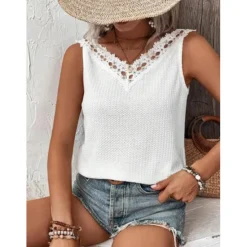 Hot Women's Camisole Tank Top Stylish Lace Eyelet Sleeveless Sleeveless V Neck Daily Summer Women Tank Tops & Camis