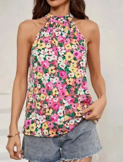 New Women's Camisole Tank Top Floral Stylish Casual Sleeveless Halter Neck Regular Tops Daily Print Summer Women Tank Tops & Camis|Spring Tops
