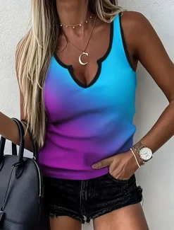 Hot Women's Camisole Tank Top Ombre Stylish Casual Sleeveless Notched Neck Regular Tops Daily Print Summer Women Tank Tops & Camis