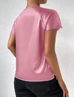 Best Women's Camisole Tank Top Solid Color Elegant Stylish Short Sleeve V Neck Regular Tops Wedding Guest Work Black Pink Navy Blue Green Khaki Summer Spring Women Tank Tops & Camis