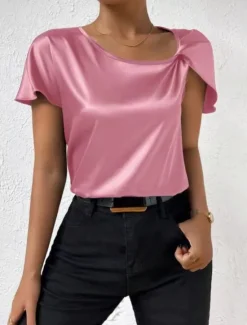 Best Women's Camisole Tank Top Solid Color Elegant Stylish Short Sleeve V Neck Regular Tops Wedding Guest Work Black Pink Navy Blue Green Khaki Summer Spring Women Tank Tops & Camis