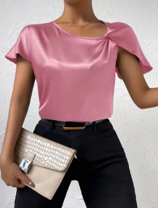 Best Women's Camisole Tank Top Solid Color Elegant Stylish Short Sleeve V Neck Regular Tops Wedding Guest Work Black Pink Navy Blue Green Khaki Summer Spring Women Tank Tops & Camis