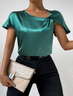 Best Women's Camisole Tank Top Solid Color Elegant Stylish Short Sleeve V Neck Regular Tops Wedding Guest Work Black Pink Navy Blue Green Khaki Summer Spring Women Tank Tops & Camis