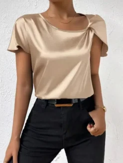Best Women's Camisole Tank Top Solid Color Elegant Stylish Short Sleeve V Neck Regular Tops Wedding Guest Work Black Pink Navy Blue Green Khaki Summer Spring Women Tank Tops & Camis