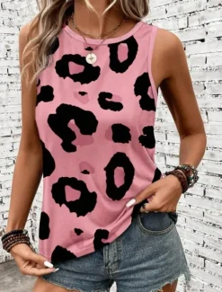 Women's Camisole Tank Top Vest Fashion Streetwear Print Sleeveless Regular Tops Crew Neck Casual Pink Brown Green Khaki Summer Women Tank Tops & Camis