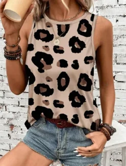 Women's Camisole Tank Top Vest Fashion Streetwear Print Sleeveless Regular Tops Crew Neck Casual Pink Brown Green Khaki Summer Women Tank Tops & Camis