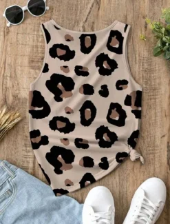 Women's Camisole Tank Top Vest Fashion Streetwear Print Sleeveless Regular Tops Crew Neck Casual Pink Brown Green Khaki Summer Women Tank Tops & Camis