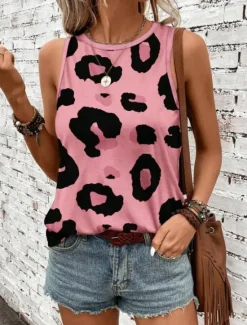 Women's Camisole Tank Top Vest Fashion Streetwear Print Sleeveless Regular Tops Crew Neck Casual Pink Brown Green Khaki Summer Women Tank Tops & Camis