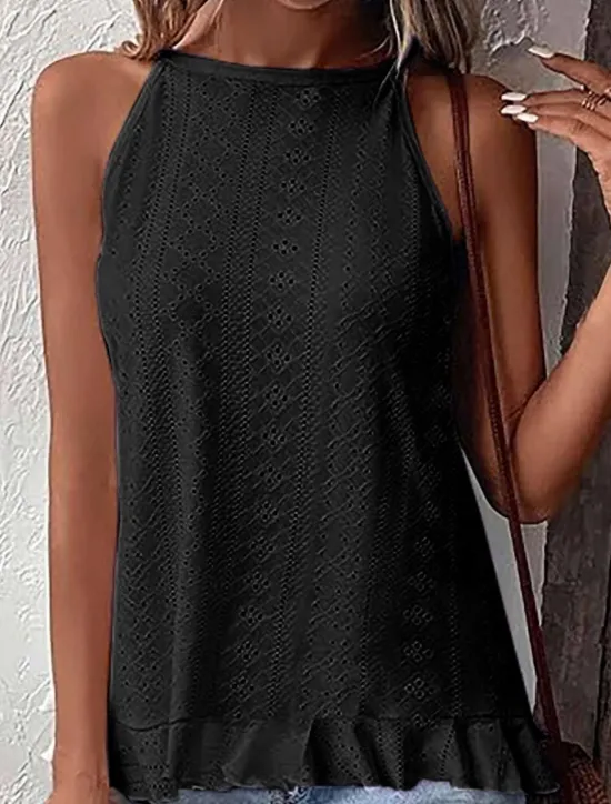 Hot Women's Camisole Tank Top Solid Color Stylish Casual Sleeveless Halter Neck Regular Tops Daily Eyelet Black White Sky Blue Summer Women Tank Tops & Camis|Blouses & Shirts
