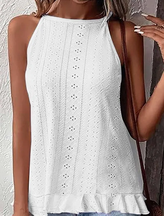 Hot Women's Camisole Tank Top Solid Color Stylish Casual Sleeveless Halter Neck Regular Tops Daily Eyelet Black White Sky Blue Summer Women Tank Tops & Camis|Blouses & Shirts