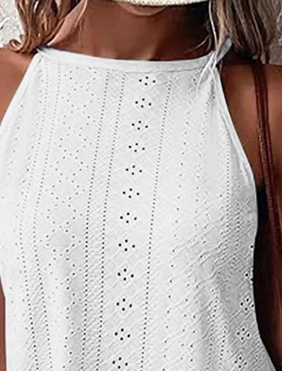 Hot Women's Camisole Tank Top Solid Color Stylish Casual Sleeveless Halter Neck Regular Tops Daily Eyelet Black White Sky Blue Summer Women Tank Tops & Camis|Blouses & Shirts