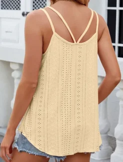 Hot Women's Camisole Tank Top Solid Color Stylish Casual Sleeveless U Neck Regular Tops Daily Eyelet White Yellow Pink Wine Summer Women Tank Tops & Camis