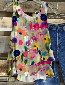 Discount Women's Camisole Tank Top Floral Casual Sleeveless V Neck Regular Tops Daily Buttons Print Summer Women Tank Tops & Camis|Spring Tops