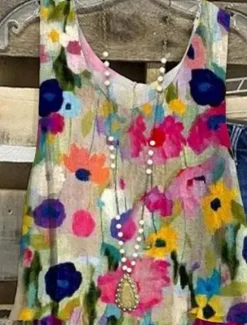 Discount Women's Camisole Tank Top Floral Casual Sleeveless V Neck Regular Tops Daily Buttons Print Summer Women Tank Tops & Camis|Spring Tops