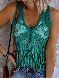 Sale Women's Camisole Tank Top Graphic Bohemia Vintage Stylish Sleeveless Sleeveless V Neck Crop Tops Daily Print Green Khaki Summer Spring Women Tank Tops & Camis