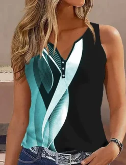 Hot Women's Camisole Tank Top Basic Buttons Print Sleeveless Regular Tops V Neck Casual Black Red Purple Light Blue Women Tank Tops & Camis