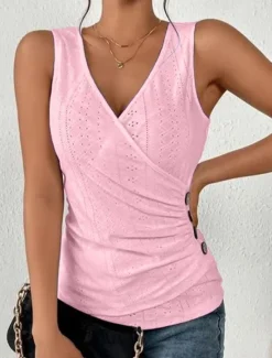 Outlet Women's Camisole Tank Top Eyelet top Basic Buttons Sleeveless Sleeveless Regular Tops V Neck Casual Black White Pink Blue Purple Women Tank Tops & Camis