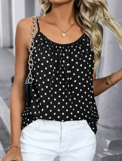 Discount Women's Camisole Tank Top Polka Dot Daily Sleeveless Strap Regular Tops Daily Backless Print Summer Women Tank Tops & Camis