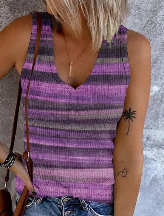 Best Women's Camisole Tank Top Going Out Tops Basic Striped Buttons Print Sleeveless Regular Tops V Neck Casual Pink Blue Purple Khaki Women Tank Tops & Camis