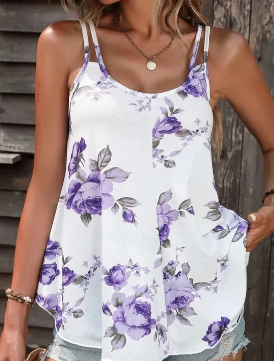 Clearance Women's Camisole Tank Top Casual Floral Print Sleeveless Regular Tops U Neck Vacation Daily Red Blue Purple Summer Women Spring Tops|Tank Tops & Camis