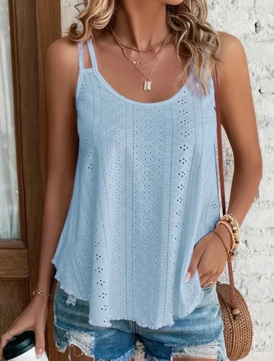 Women's Camisole Tank Top Casual Cut Out Sleeveless Regular Tops U Neck Vacation Daily White Pink Blue Green Summer Women Tank Tops & Camis